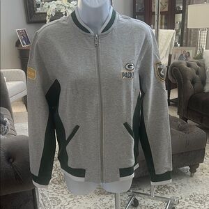 Green Bay Packers Gray and Green Zip-Up varsity Jacket